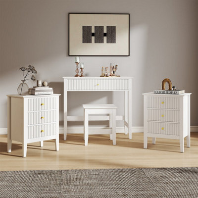 Melody Maison Dressing TableStool & Pair Of 3 Drawer Bedside TablesHales White Range from B&Q