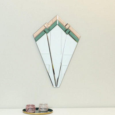 Melody Maison Green & Pink Glass Art Deco Fan Wall Mirror 60Cm X 40Cm from B&Q