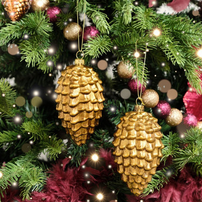 Melody Maison Set Of 2 Gold Glitter Pine Cone Hanging Decoration 12Cm from B&Q