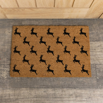 Melody Maison Black Reindeer Detail Pvc Backed Coir Doormat 60Cm X 40Cm from B&Q