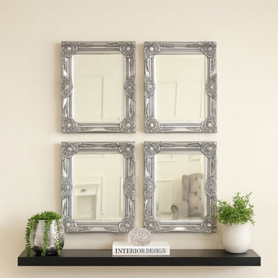 Melody Maison Silver Set Of Ornate Wall Mirrors With Bevelled Glass Size 4