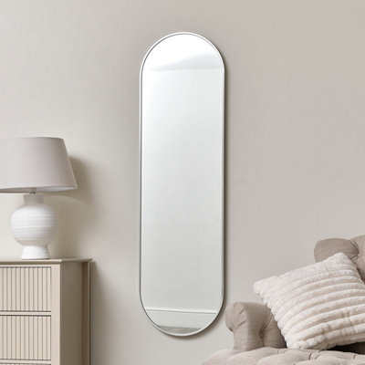 B&Q -  Silver Oval Framed Wall Mirror 140Cm X 40Cm