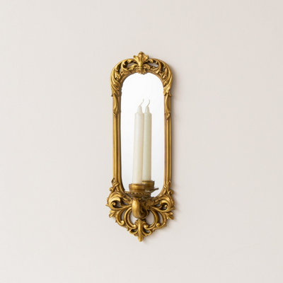 B&Q -  Ornate Metal Antique Gold Mirrored Candle Sconce