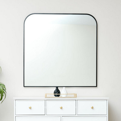  - Melody Maison Large Black Curved Square Arched Overmantel Mirror 100Cm X 100Cm