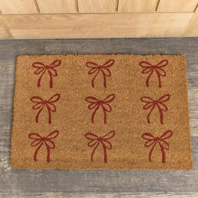 Melody Maison Red Bow Detail Pvc Backed Coir Doormat 60Cm X 40Cm from B&Q