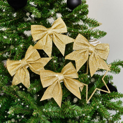 Melody Maison Set Of 4 Gold Glitter Christmas Bows from B&Q