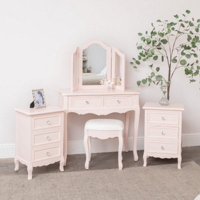 Melody Maison Pink Dressing TableMirrorStool & Pair Bedside TablesSophia Pink Range from B&Q