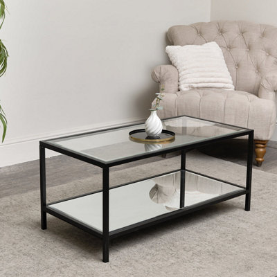 Melody Maison Black Glass & Mirrored Coffee Table from B&Q