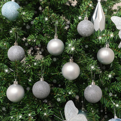 Melody Maison Set Of 8 Mixed Silver Glitter Baubles from B&Q