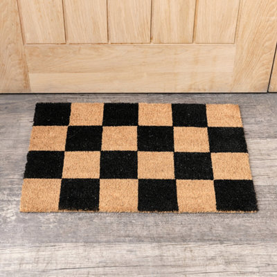 Melody Maison Black & Natural Checked Print Coir Door Mat 40Cm X 60Cm from B&Q