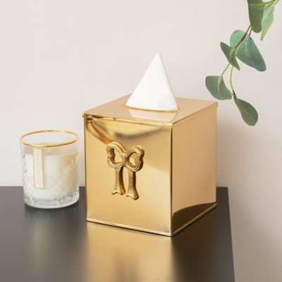 B&Q -  Metallic Gold Metal Bow Tissue Box