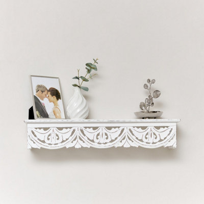 Melody Maison White Wooden Carved Boho Wall Shelf60Cm from B&Q