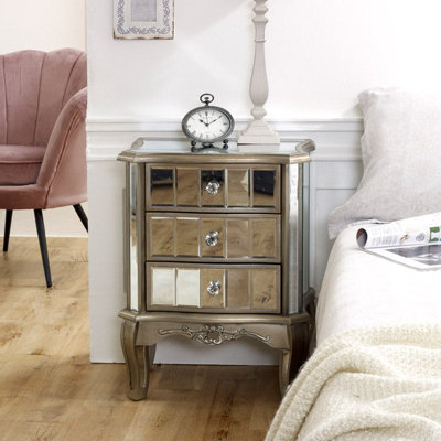Melody Maison Mirrored 3 Drawer Bedside TableTiffany Range from B&Q