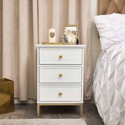 Melody Maison White Three Drawer Bedside TableAisby White Range from B&Q