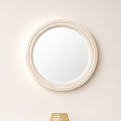 B&Q -  Round Distressed White Washed Wooden Bobbin Detailed Wall Mirror50Cm X 50Cm