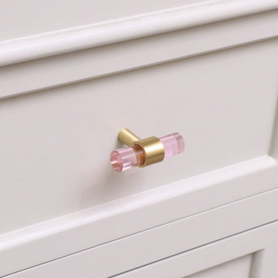 B&Q -  Gold & Pink Acrylic T-Bar Shaped Drawer Handle