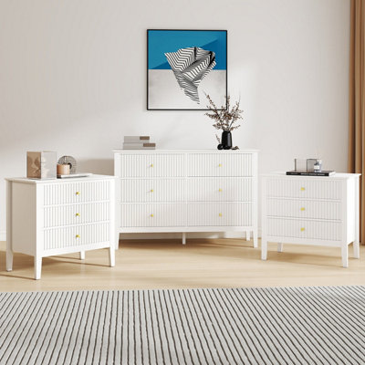 B&Q -  Large 6 Drawer Chest Of Drawers And Pair Of Large Bedside TablesHales White Range