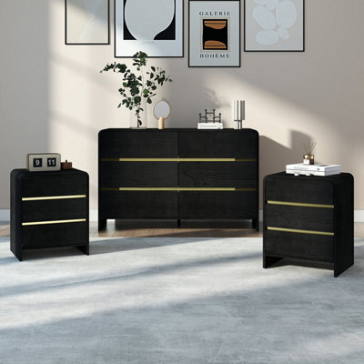 Melody Maison Black Chest Of Drawers And Pair Of 3 Drawer Bedside TablesMeridian Black Range from B&Q