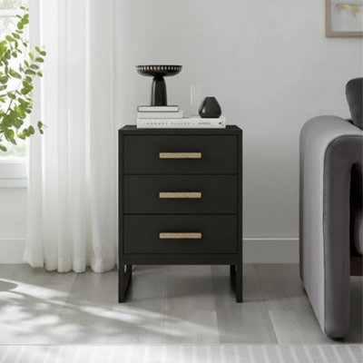 Melody Maison Black 3 Drawer Bedside TableLuna Black Range from B&Q