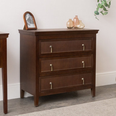 Melody Maison 3 Drawer Dark Wood Reeded Chest Of DrawersGeorgian Range from B&Q