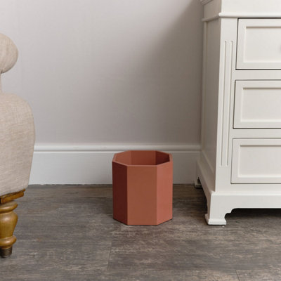 Melody Maison Terracotta Pink Wooden Octagonal Edge Waste Paper Bin from B&Q