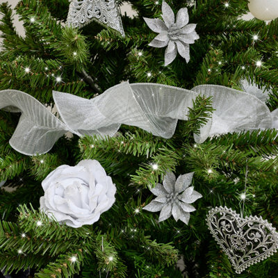 Melody Maison Silver Sparkle Ruffle Christmas Tree Ribbon270Cm from B&Q