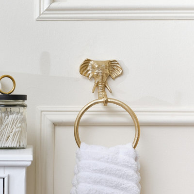 Melody Maison Metallic Gold Elephant Towel Ring from B&Q