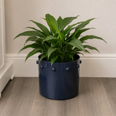 B&Q -  Large Navy Blue Bobbled Planter Pot28Cm X 23.5Cm