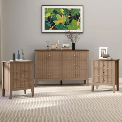 Melody Maison Black/Gold Chest Of Drawers And Pair Of Bedside Tables - Hales Pale Wood Range Large