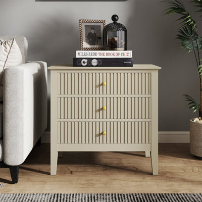 Melody Maison Large 3 Drawer Bedside TableHales Taupe Range from B&Q