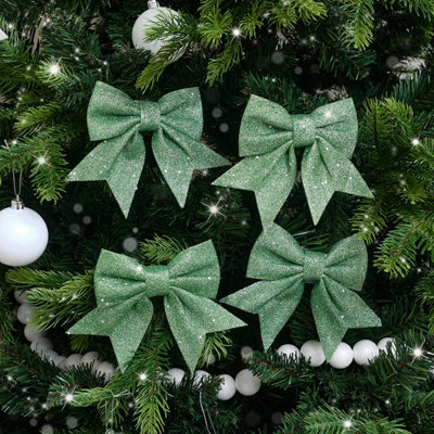 Melody Maison Set Of 4 Sage Green Glitter Christmas Bows from B&Q