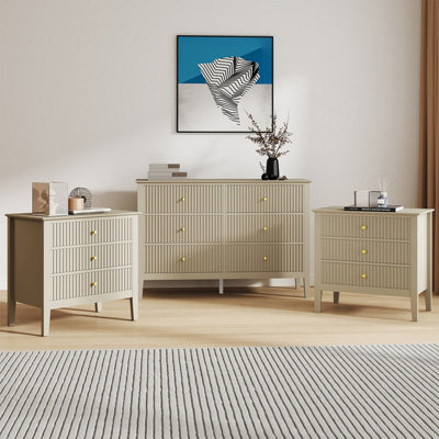 B&Q -  Large 6 Drawer Chest Of Drawers And Pair Of Large Bedside TablesHales Taupe Range