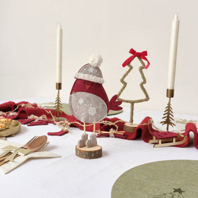 Melody Maison Red Felt Robin Standing Decoration With Wooden Base22Cm from B&Q