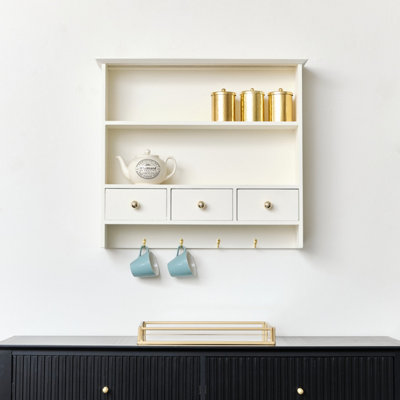 Melody Maison Large Ivory Wall Shelf Unit With Drawer Storage And Hooks from B&Q