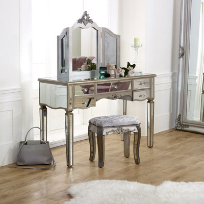 Melody Maison Large Mirrored Dressing TableMirror & Stool SetTiffany Range from B&Q