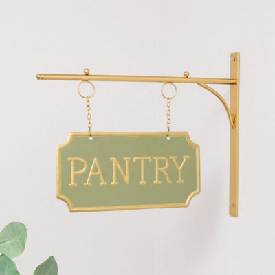 Melody Maison Gold And Sage Green Metal Wall Mounted Hanging Pantry Sign from B&Q