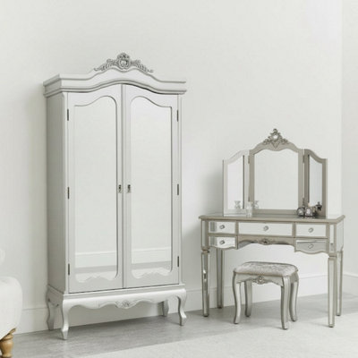 Melody Maison Silver Mirrored Double Wardrobe & Large Dressing Table SetTiffany Range from B&Q