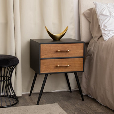 Melody Maison Mid-Century Modern Wood & Black 2 Drawer BedsideIndustrial Range from B&Q