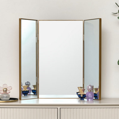 B&Q -  Large Gold Dressing Table Triple Mirror70Cm X 60Cm