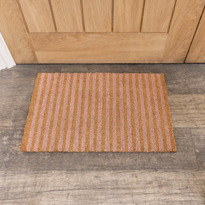 Melody Maison Pink & Natural Stripe Print Coir Door Mat from B&Q