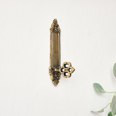 Melody Maison Antique Brass Gold Door Key Wall Hook from B&Q