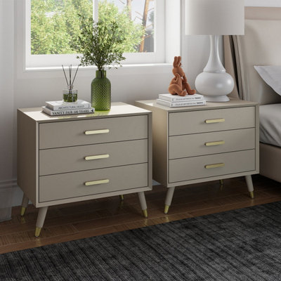 B&Q -  Pair Of Large 3 Drawer Bedside TablesOslo Taupe Range