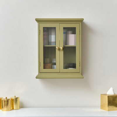 Melody Maison Olive Green Reeded Glass Wall Cabinet from B&Q