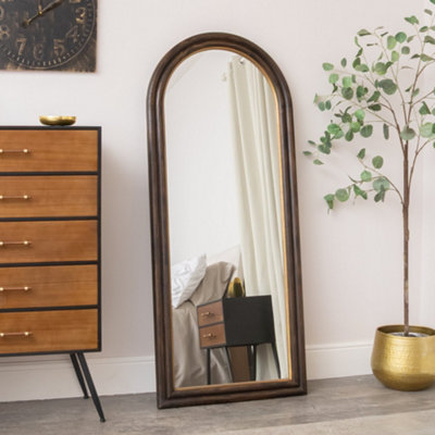 Melody Maison Dark Arched Wood & Gold Framed Wall & Leaner Mirror166Cm X 70Cm from B&Q
