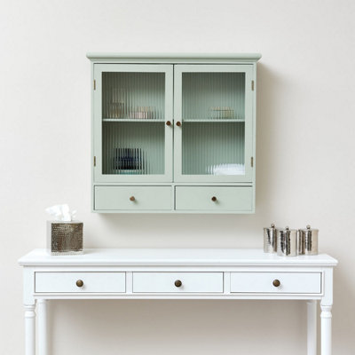 Melody Maison Sage Green Reeded Glass Wall Cabinet With Drawers from B&Q