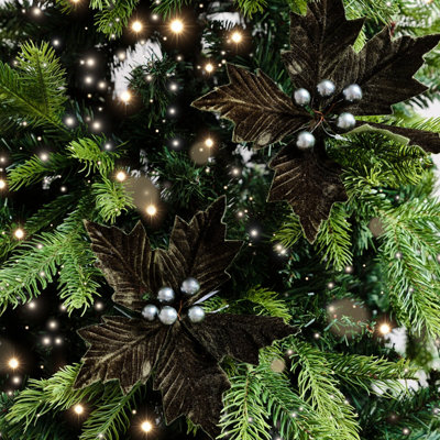 Melody Maison Set Of 2 Green Velvet Poinsettia Picks Decorations20Cm from B&Q
