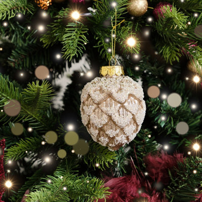Melody Maison Neutral Sequin Frosted Pine Cone Bauble Decoration8Cm from B&Q