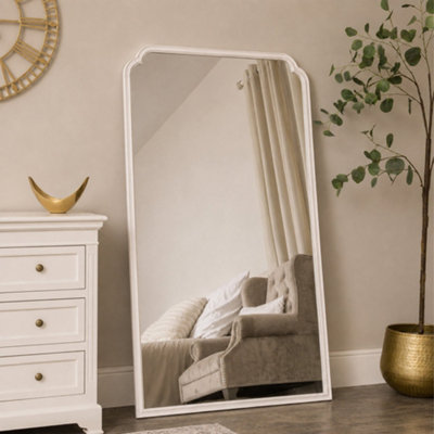 Melody Maison Large Arched White Washed Distressed Wooden Frame Wall & Leaner Mirror - 90Cm X 145Cm B&Q