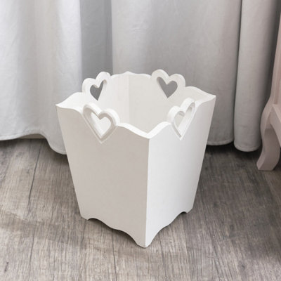 Melody Maison White Wooden Bin With Heart Cut Out from B&Q