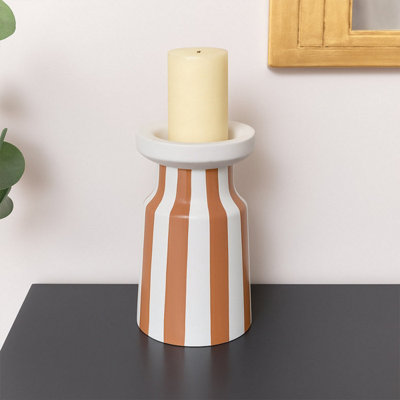 Melody Maison Large Burnt Orange Striped Pillar Candle Holder28Cm from B&Q